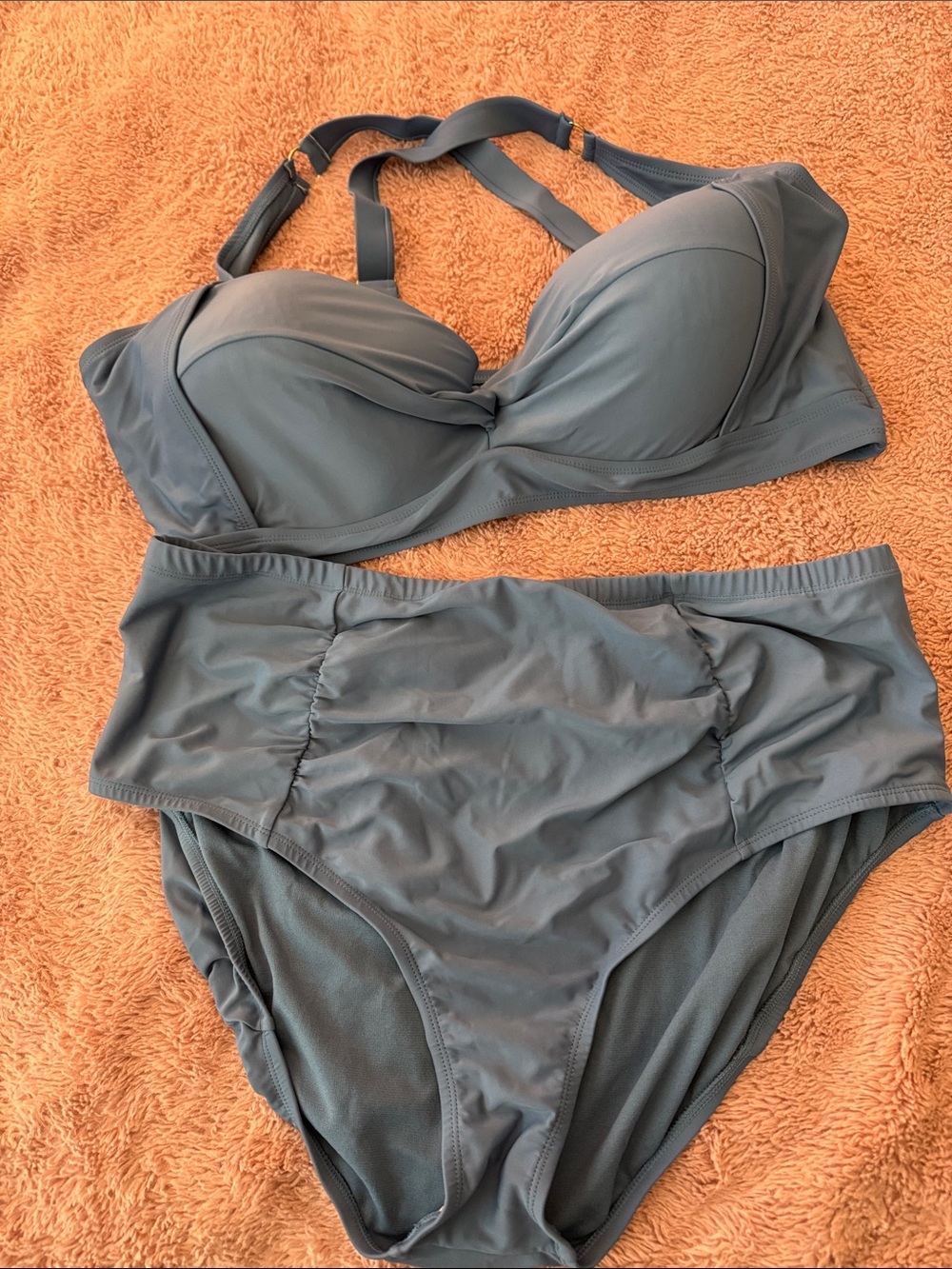 Terra & Sky Slate Gray High-Waist Two-Piece Bikini